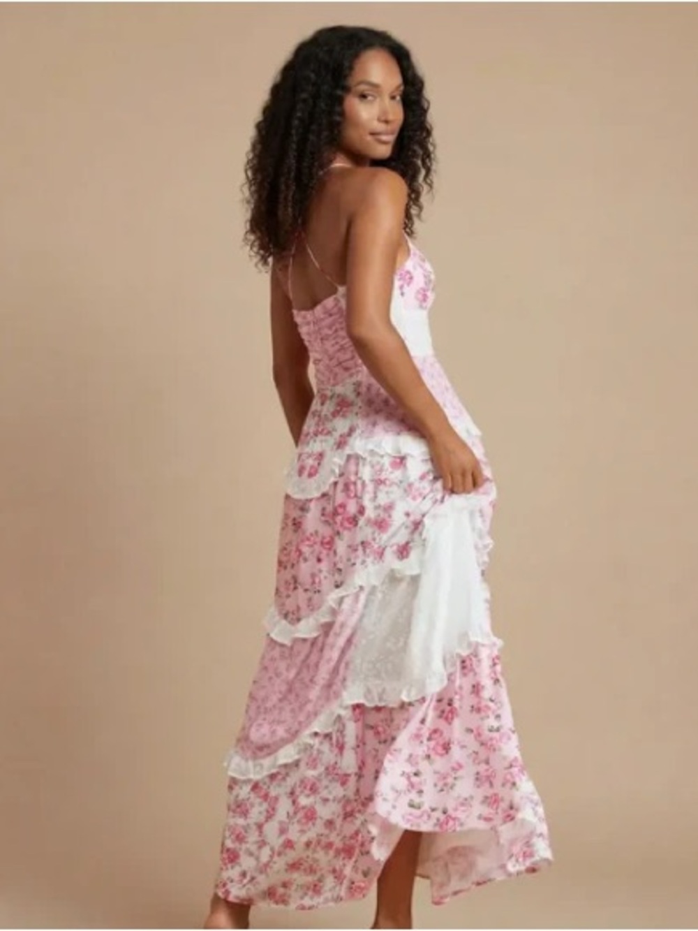Altar'd State Pink & White Floral Tiered Maxi Dress - Picture 2 of 4